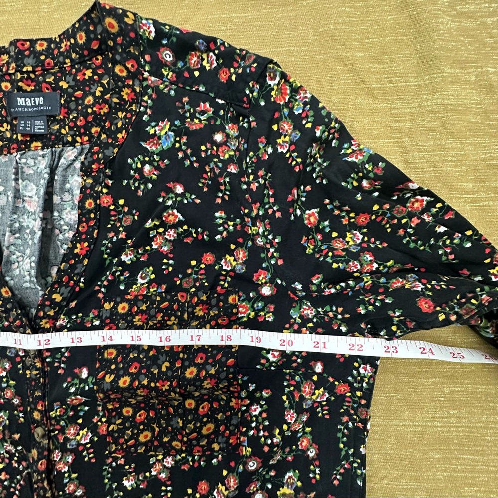 Anthropologie Black Floral Long-Sleeve Tiered Dress - Picture 9 of 16